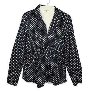 Jones New York Signature Polka Dot Knotted Front 100% Cotton Top L Side Zip EUC